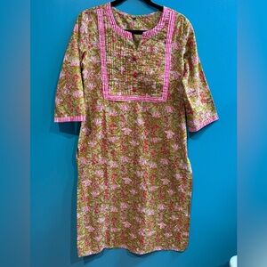 Floral Green and Pink Dress Cottagecore Side Slits